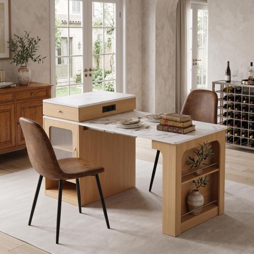 Ensemble repas 3 pièces, table avec rangement, prise et 2 chaises, Rond