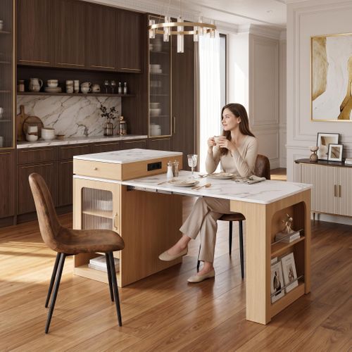 Ensemble repas 3 pièces, table avec rangement, prise et 2 chaises, Rond