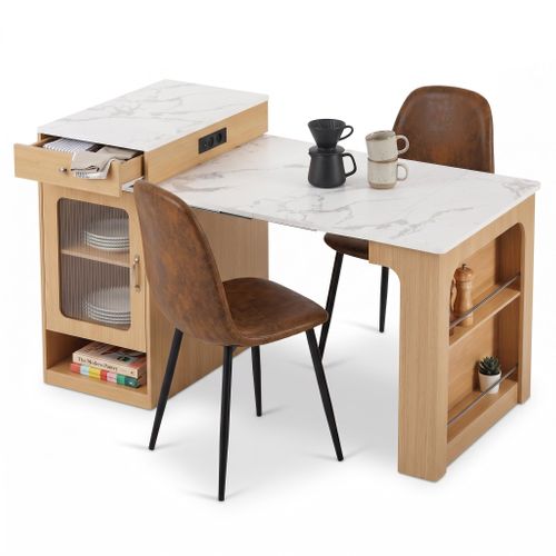 Ensemble repas 3 pièces, table avec rangement, prise et 2 chaises, Rond