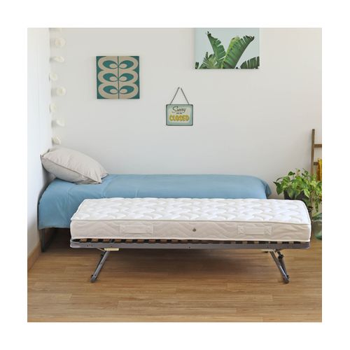 Ensemble Lit Gigogne Métal 80x190 - 20 Lattes Bois - Gain De Place - Made In France