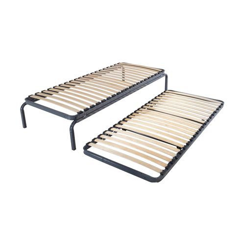 Ensemble Lit Gigogne Métal 80x190 - 20 Lattes Bois - Gain De Place - Made In France