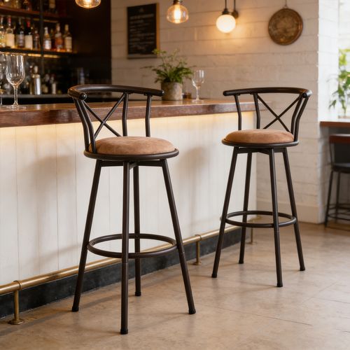 Lot De 4 Tabourets De Bar Tissu Marron Style Industriel