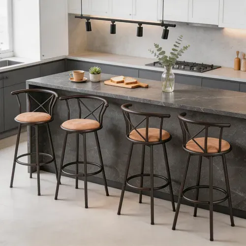 Lot De 4 Tabourets De Bar Tissu Marron Style Industriel