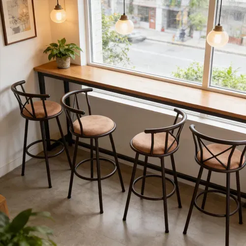 Lot De 4 Tabourets De Bar Tissu Marron Style Industriel