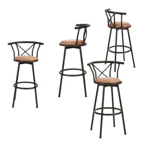 Lot De 4 Tabourets De Bar Tissu Marron Style Industriel