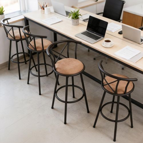 Lot De 4 Tabourets De Bar Tissu Marron Style Industriel