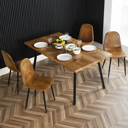 Lot de 4 Chaises de Salle à Manger Vintage Assise Rembourrée En Suédine 41x50x84 Cm