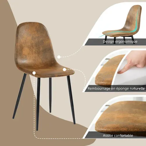Lot de 4 Chaises de Salle à Manger Vintage Assise Rembourrée En Suédine 41x50x84 Cm
