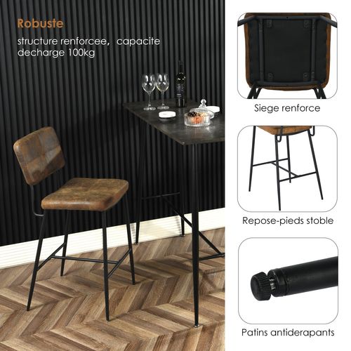 Lot De 2 Tabouret De Bar Siège Rembourrés De 69 Cm De Haut En Suédine Avec Dossier Et Repose-pieds