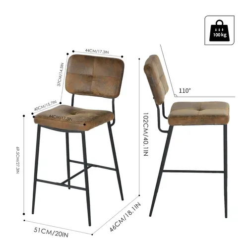Lot De 2 Tabouret De Bar Siège Rembourrés De 69 Cm De Haut En Suédine Avec Dossier Et Repose-pieds