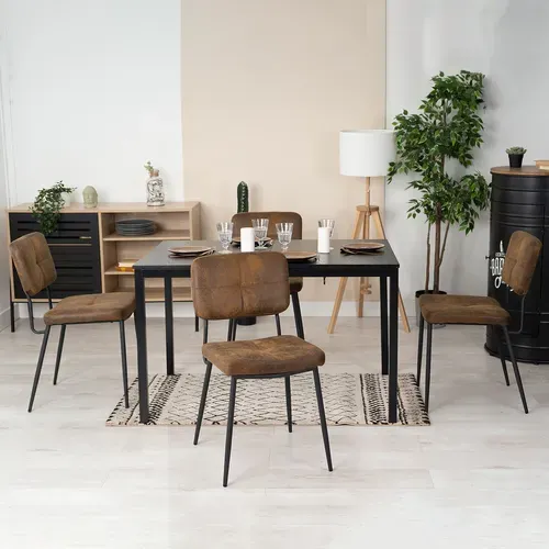 Lot De 4 Chaises De Salle À Manger Vintage Avec Dossier Assise Rembourrée En Suédine, Marron
