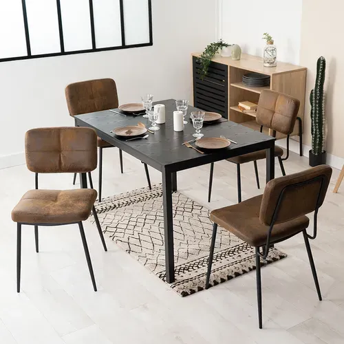 Lot De 4 Chaises De Salle À Manger Vintage Avec Dossier Assise Rembourrée En Suédine, Marron