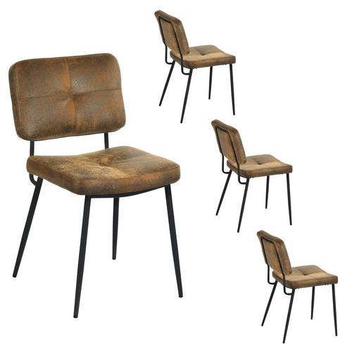 Lot De 4 Chaises De Salle À Manger Vintage Avec Dossier Assise Rembourrée En Suédine, Marron