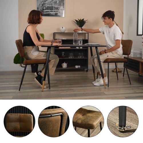 Lot De 4 Chaises De Salle À Manger Vintage Avec Dossier Assise Rembourrée En Suédine, Marron