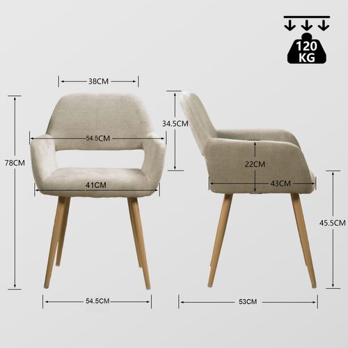 Lot De 4 Chaises De Salle À Manger Assise Rembourrée En Tissu Pieds En Métal Beige