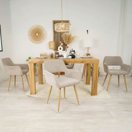 Lot De 4 Chaises De Salle À Manger Assise Rembourrée En Tissu Pieds En Métal Beige