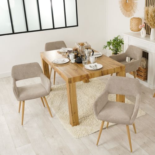 Lot De 4 Chaises De Salle À Manger Assise Rembourrée En Tissu Pieds En Métal Beige