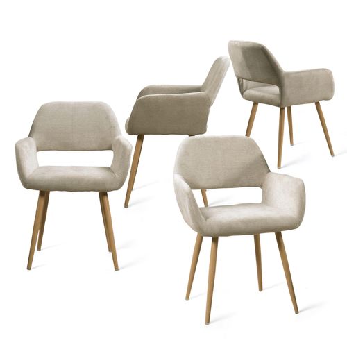 Lot De 4 Chaises De Salle À Manger Assise Rembourrée En Tissu Pieds En Métal Beige