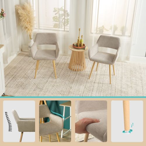 Lot De 4 Chaises De Salle À Manger Assise Rembourrée En Tissu Pieds En Métal Beige