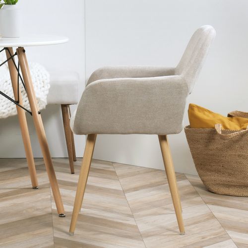 Lot De 4 Chaises De Salle À Manger Assise Rembourrée En Tissu Pieds En Métal Beige