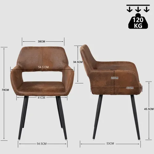 Lot De 4 Chaises De Salle À Manger Fauteuil Vintage Assise Rembourrée En En Suédine, Marron