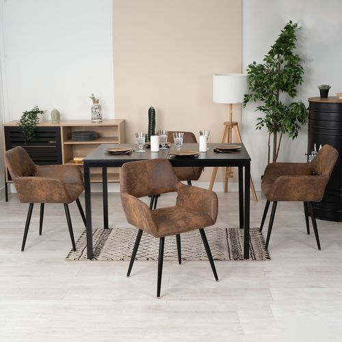 Lot De 4 Chaises De Salle À Manger Fauteuil Vintage Assise Rembourrée En En Suédine, Marron