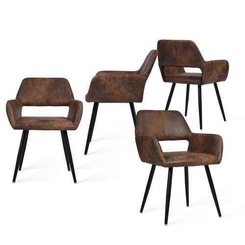 Lot De 4 Chaises De Salle À Manger Fauteuil Vintage Assise Rembourrée En En Suédine, Marron