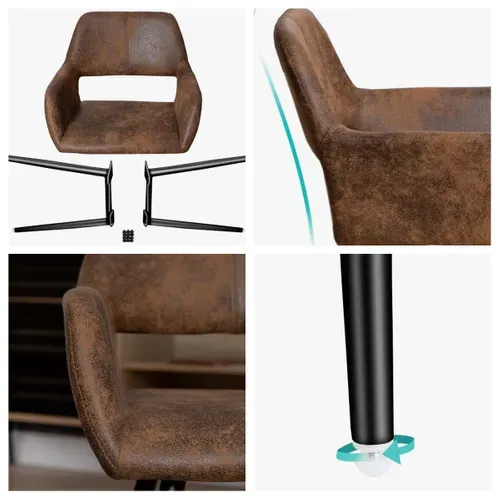 Lot De 4 Chaises De Salle À Manger Fauteuil Vintage Assise Rembourrée En En Suédine, Marron