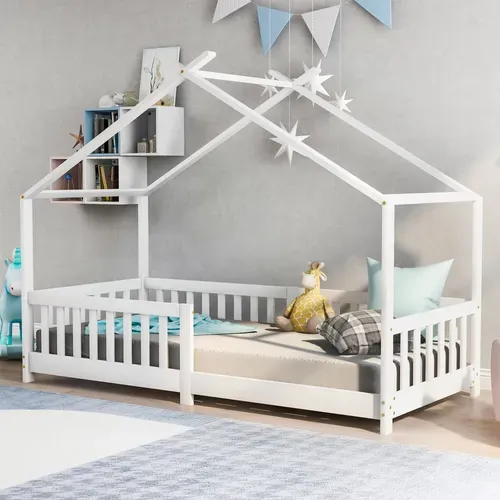Lit Cabane Pour Enfant 90 X 200 Cm - Sommier Inclus - Blanc