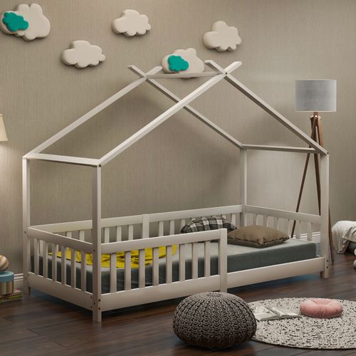 Lit Cabane Pour Enfant 90 X 200 Cm - Sommier Inclus - Blanc