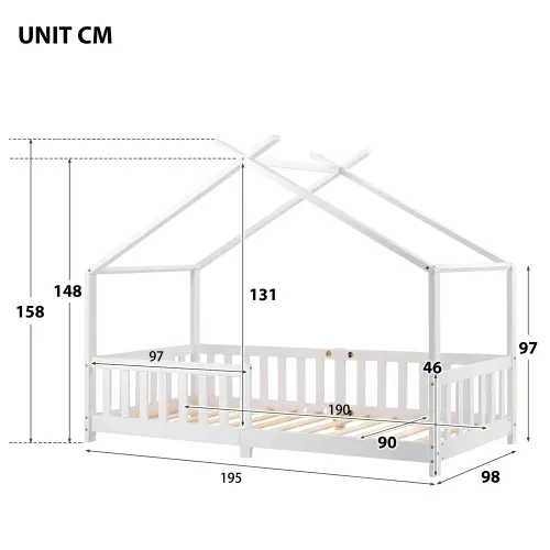 Lit Cabane Pour Enfant 90 X 200 Cm - Sommier Inclus - Blanc