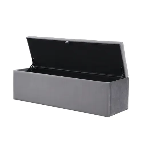 Banc De Rangement Pliable, Bout De Lit, 138x41x42 Cm, Gris Foncé Tissu Façon Velours, Charge 200 Kg