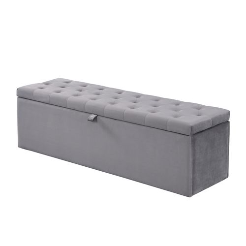 Banc De Rangement Pliable, Bout De Lit, 138x41x42 Cm, Gris Foncé Tissu Façon Velours, Charge 200 Kg