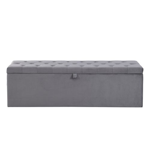 Banc De Rangement Pliable, Bout De Lit, 138x41x42 Cm, Gris Foncé Tissu Façon Velours, Charge 200 Kg