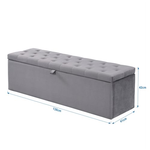 Banc De Rangement Pliable, Bout De Lit, 138x41x42 Cm, Gris Foncé Tissu Façon Velours, Charge 200 Kg
