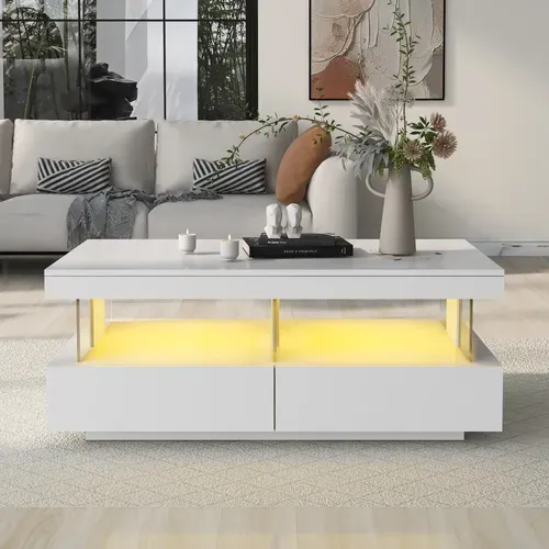 Table Basse LED Plateau De Table Durable, Résistant Aux Rayures Et Lisse 100 Cm Blanc
