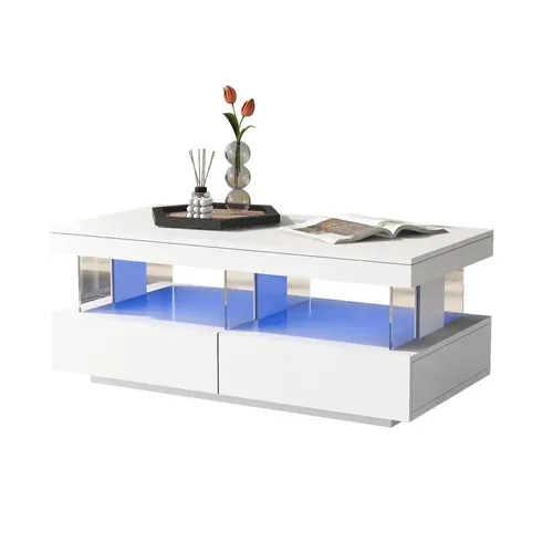 Table Basse LED Plateau De Table Durable, Résistant Aux Rayures Et Lisse 100 Cm Blanc