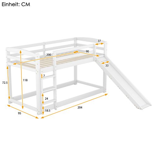 Lit Mezzanine Avec Toboggan 90 X 200 Cm Blanc
