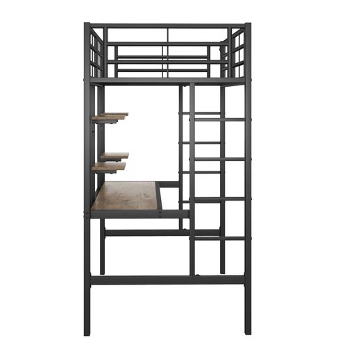 Lit Mezzanine Avec Bureau Et Bibliothèque 90 X 200 Cm Noir