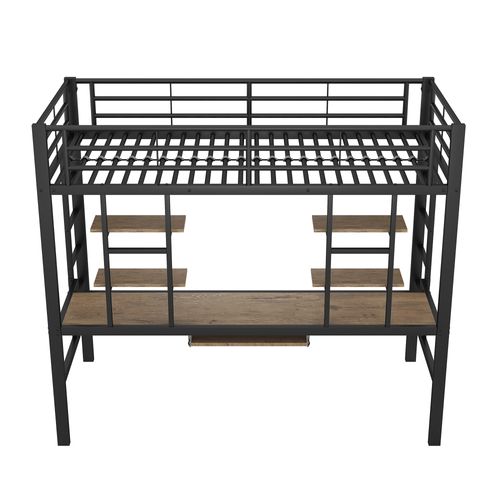 Lit Mezzanine Avec Bureau Et Bibliothèque 90 X 200 Cm Noir