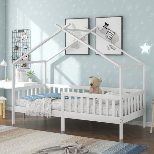 Lit Cabane 90 X 200 Cm Sommier Inclus Blanc