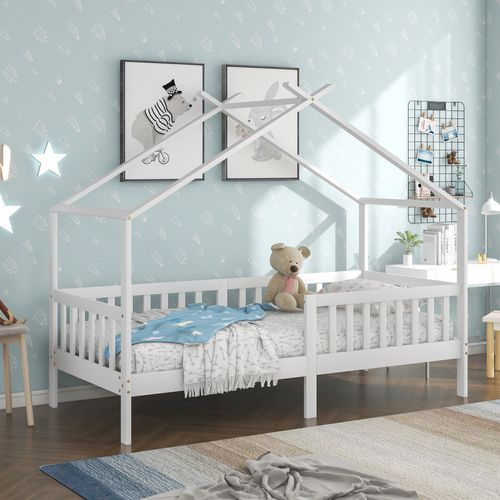 Lit Cabane 90 X 200 Cm Sommier Inclus Blanc