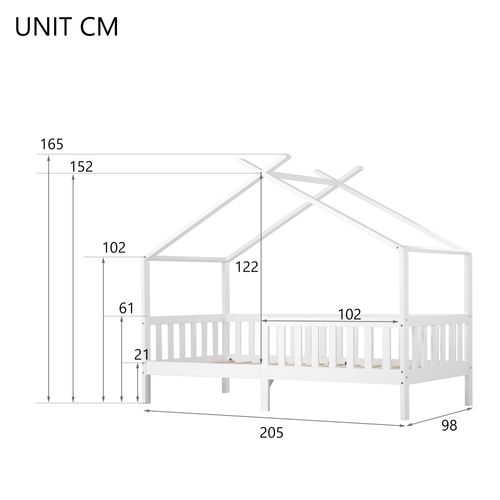 Lit Cabane 90 X 200 Cm Sommier Inclus Blanc