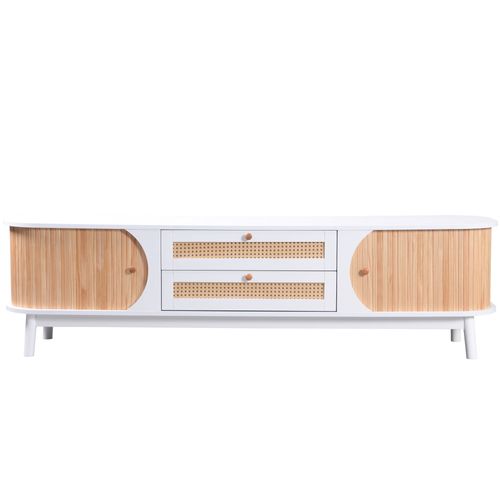 Meuble TV L.170 Cm Blanc Avec 2 Tiroirs Et 2 Portes