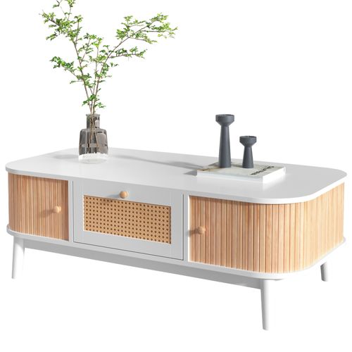 Table Basse 110 Cm Blanc Avec 1 Tiroir