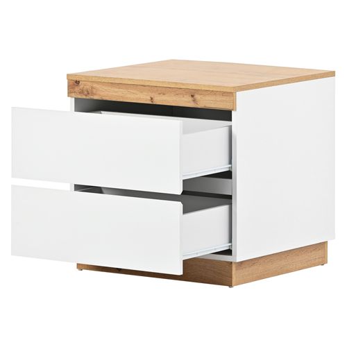 Table De Chevet Avec 2 Tiroirs Blanc Et Imitation Chêne