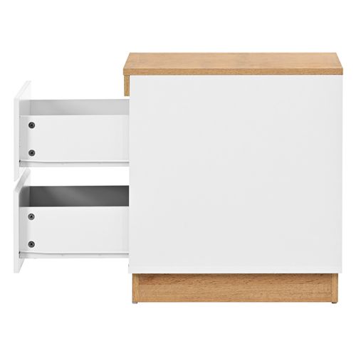 Table De Chevet Avec 2 Tiroirs Blanc Et Imitation Chêne