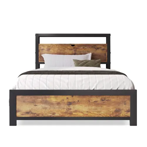 Cadre De Lit Noir Métal De Style Industriel Avec Rangement 90 X 200 Cm