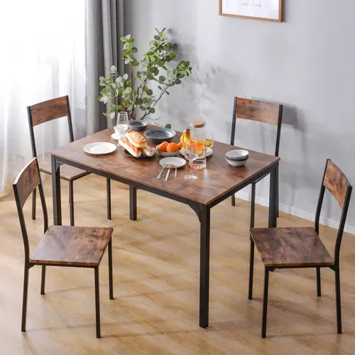 Ensemble Table + 4 Chaises Noir Et Marron