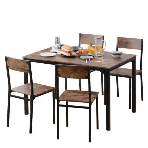 Ensemble Table + 4 Chaises Noir Et Marron